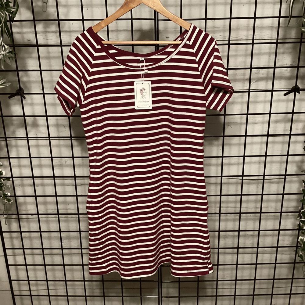 Red and White Stripe Dress With Pockets B189